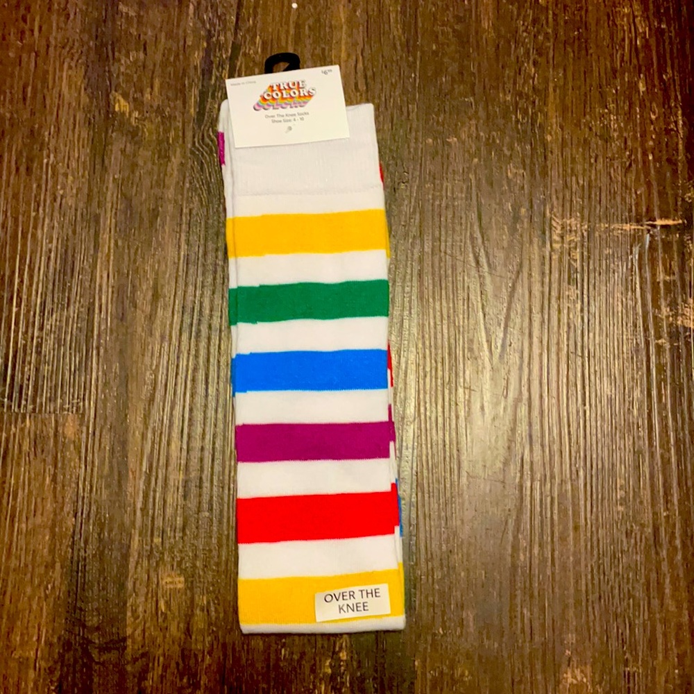 True color rainbow knee high pride socks